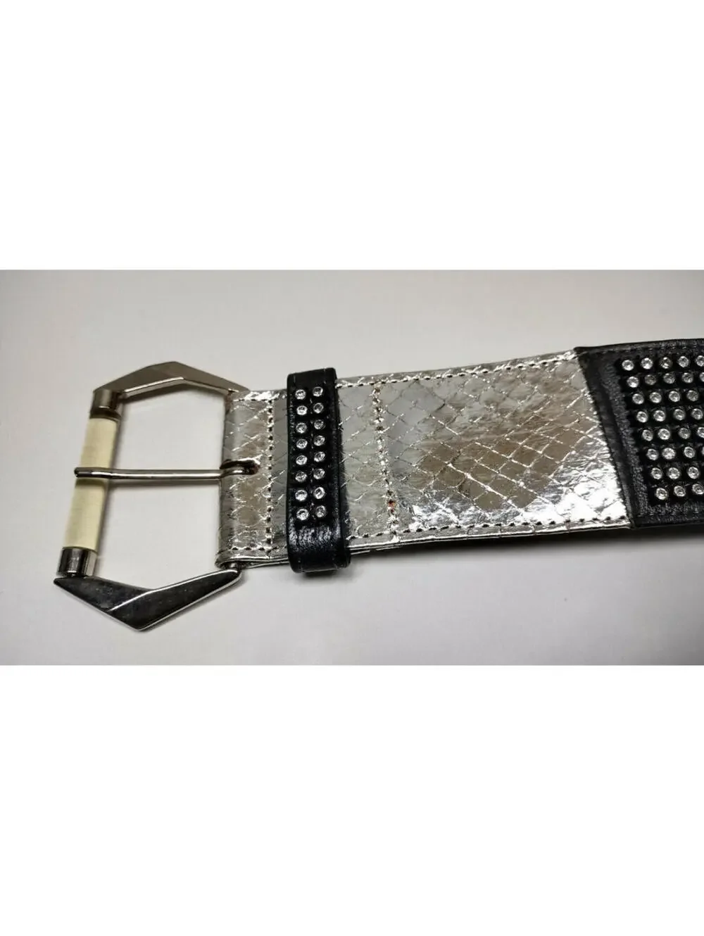 1970s Disco Belt Glam Lucite Silver Snake Rhinestone Art Deco Design Size S